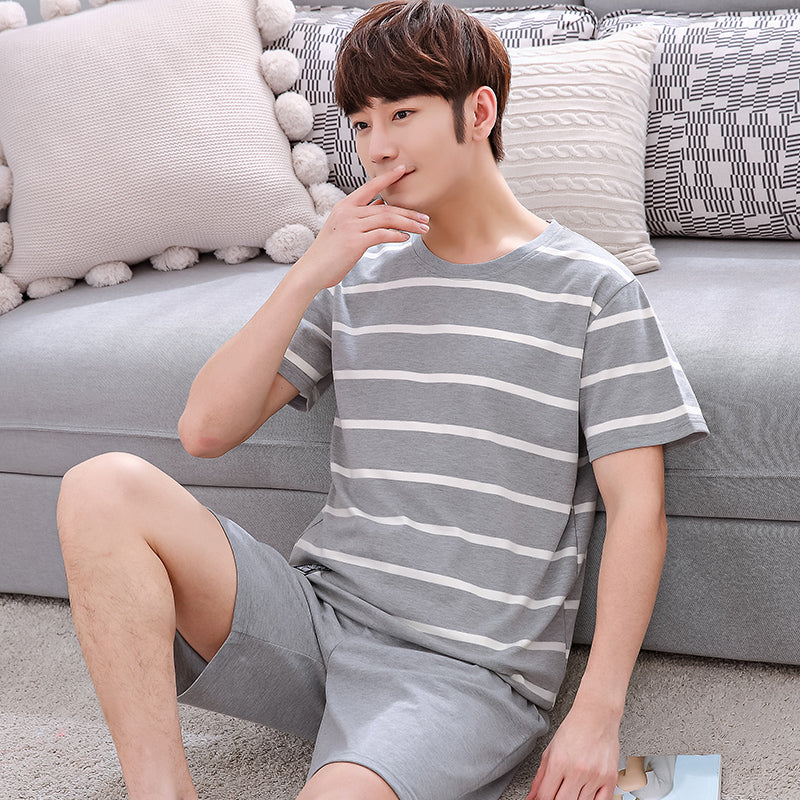 pajamas male summer Cartoon lovely pure cotton Short sleeve shorts new pattern man Can be worn out Home suit Plus Size