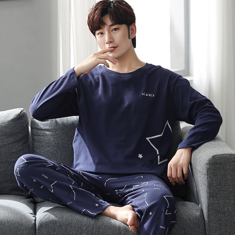 man Long sleeve trousers Spring and Autumn Cotton suit pajamas