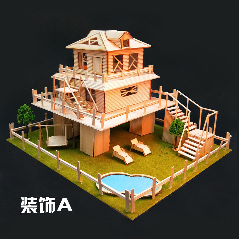 DIY house manual house Architecture Model Assembly villa girl Toys male a birthday present Ice cream stick stick