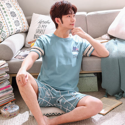 pajamas male summer Cartoon lovely pure cotton Short sleeve shorts new pattern man Can be worn out Home suit Plus Size