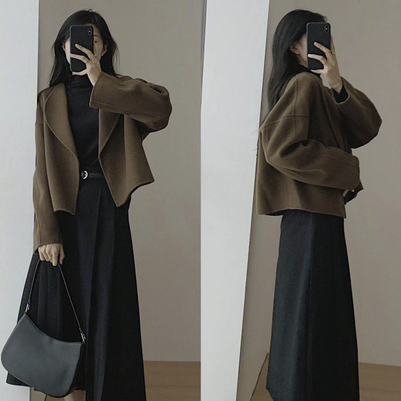 Hepburn wind have cash less than that is registered in the accounts Wool loose coat female Autumn and winter little chap Korean version two-sided Cashmere Advanced sense thickening Woollen overcoat