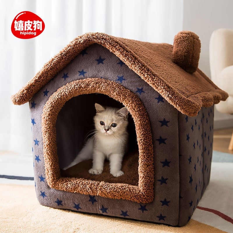 Cat's nest winter keep warm Cat bed House type Dog house All seasons Removable and washable Kittens closed Pet Supplies & Pet