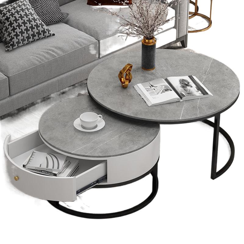 modern circular Rock plate Metal Iron art drawer Internet celebrity combination tea table Table a living room Light luxury Simplicity originality furniture