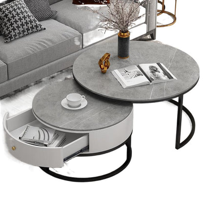modern circular Rock plate Metal Iron art drawer Internet celebrity combination tea table Table a living room Light luxury Simplicity originality furniture