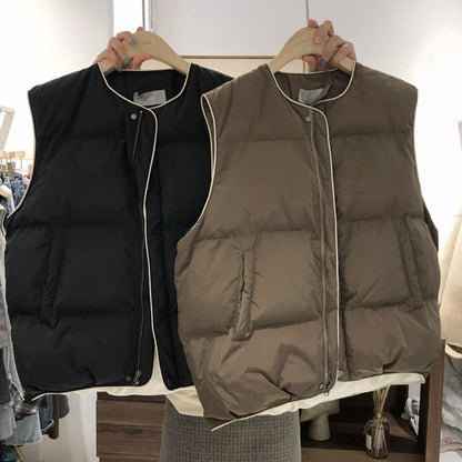 Down vest Vest female Autumn and winter Outside Design sense niche waistcoat cotton-padded clothes Vest loose coat winter thickening jacket