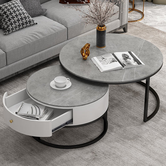 modern circular Rock plate Metal Iron art drawer Internet celebrity combination tea table Table a living room Light luxury Simplicity originality furniture