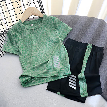 Boy Sports suit Children's wear thin Zhongda Tong Quick drying Short sleeve shorts Two piece set children summer wear girl T-shirt tide