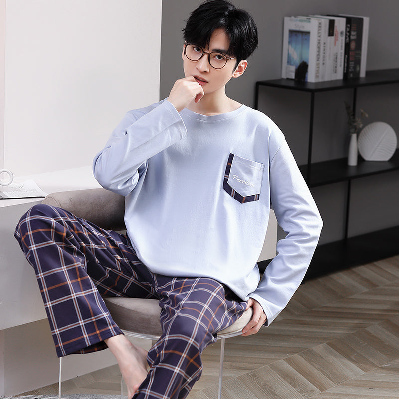 man Long sleeve trousers Spring and Autumn Cotton suit pajamas