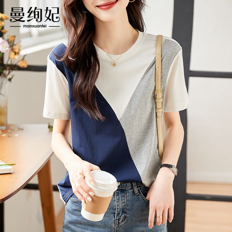 Fake two Short sleeve Chiffon shirt T-shirt female summer wear 2022 summer new pattern high-end ma'am pure cotton unique jacket