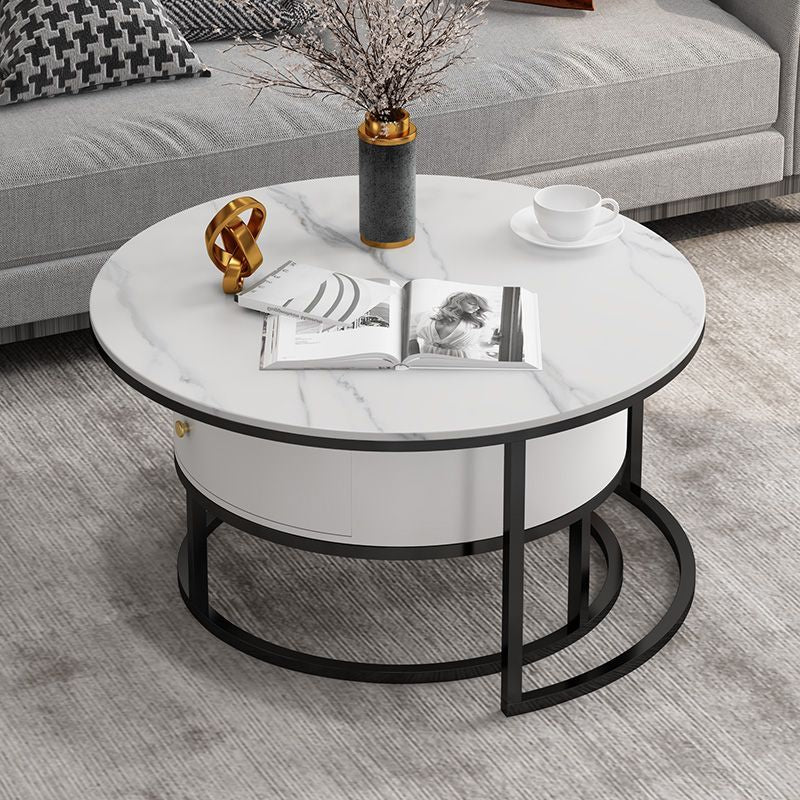 modern circular Rock plate Metal Iron art drawer Internet celebrity combination tea table Table a living room Light luxury Simplicity originality furniture