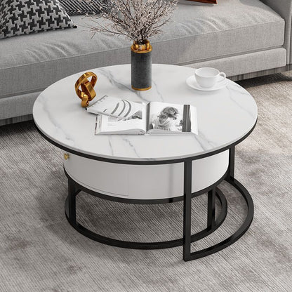 modern circular Rock plate Metal Iron art drawer Internet celebrity combination tea table Table a living room Light luxury Simplicity originality furniture