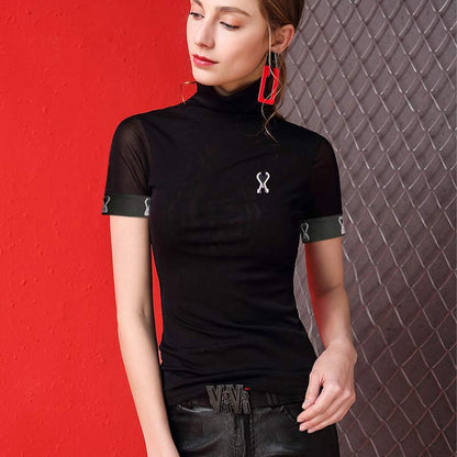 High collar Undershirt 2021 spring and autumn new pattern Gauze jacket Short sleeve T-shirt female Big size Half sleeve Compassionate Thin money Gauze clothes