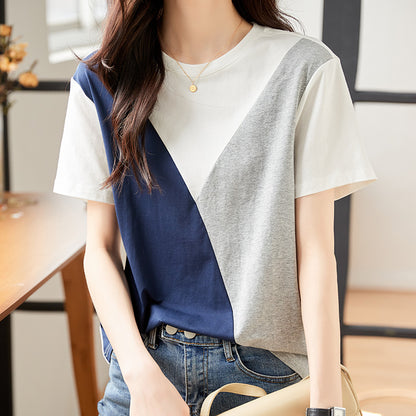 Fake two Short sleeve Chiffon shirt T-shirt female summer wear 2022 summer new pattern high-end ma'am pure cotton unique jacket