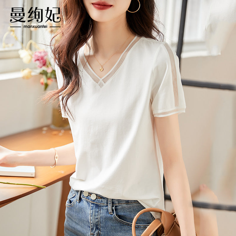 Fake two Short sleeve Chiffon shirt T-shirt female summer wear 2022 summer new pattern high-end ma'am pure cotton unique jacket