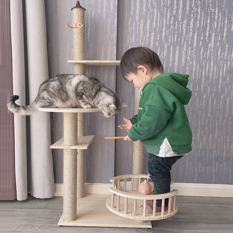 Cat rack Cat climbing frame Cat's nest Cat tree one Cat scratch board sisal solid wood small-scale Cat scratch post Cat products Cat jumping platform
