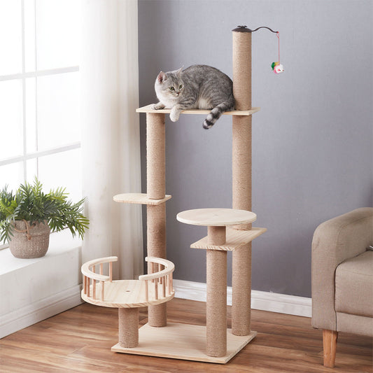 Cat rack Cat climbing frame Cat's nest Cat tree one Cat scratch board sisal solid wood small-scale Cat scratch post Cat products Cat jumping platform
