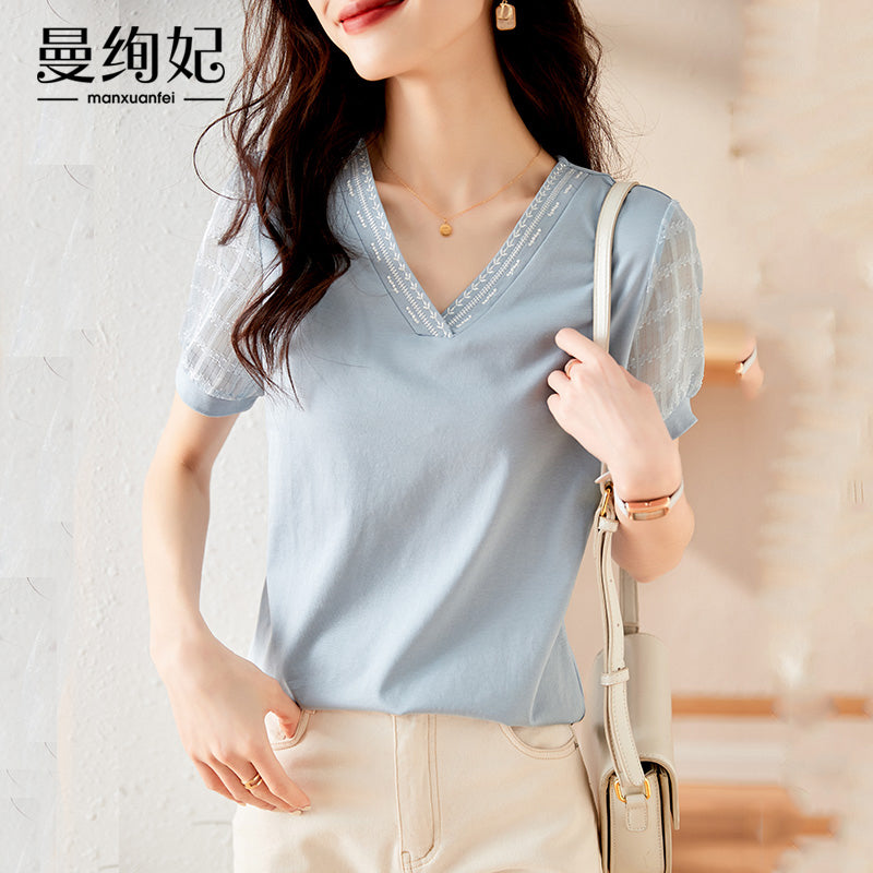 Fake two Short sleeve Chiffon shirt T-shirt female summer wear 2022 summer new pattern high-end ma'am pure cotton unique jacket