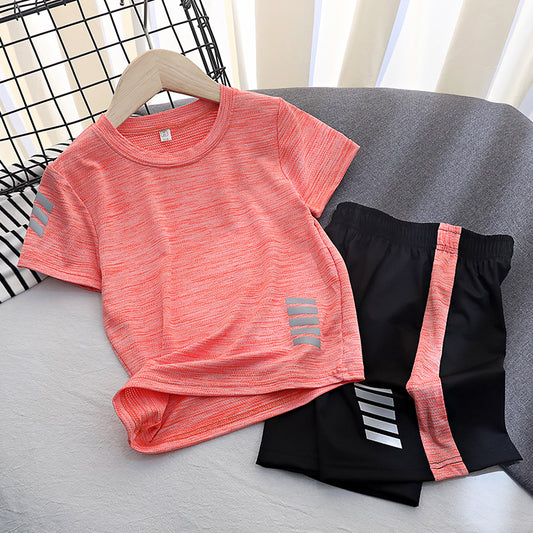 Boy Sports suit Children's wear thin Zhongda Tong Quick drying Short sleeve shorts Two piece set children summer wear girl T-shirt tide