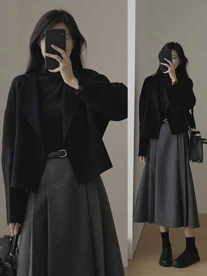 Hepburn wind have cash less than that is registered in the accounts Wool loose coat female Autumn and winter little chap Korean version two-sided Cashmere Advanced sense thickening Woollen overcoat