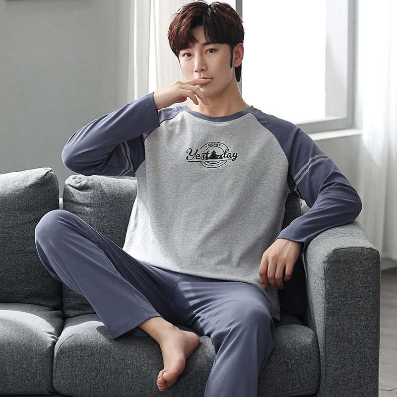 man Long sleeve trousers Spring and Autumn Cotton suit pajamas