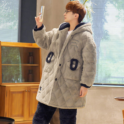 three layers Cotton clip pajamas man winter Plush thickening keep warm Coral velvet teenagers Super thick Flannel leisure wear