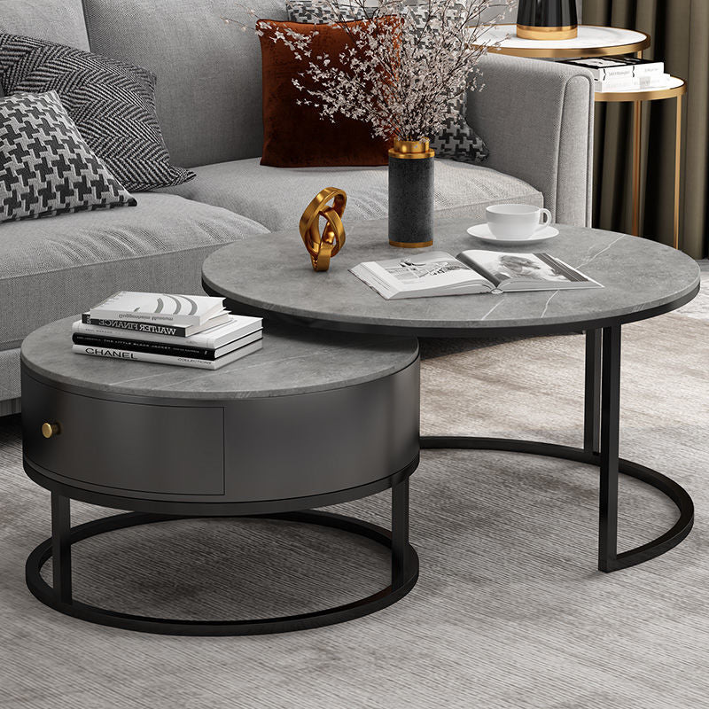 modern circular Rock plate Metal Iron art drawer Internet celebrity combination tea table Table a living room Light luxury Simplicity originality furniture