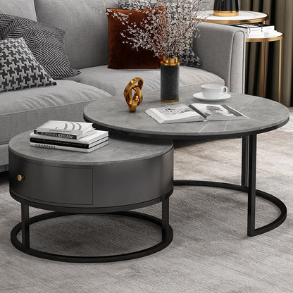 modern circular Rock plate Metal Iron art drawer Internet celebrity combination tea table Table a living room Light luxury Simplicity originality furniture