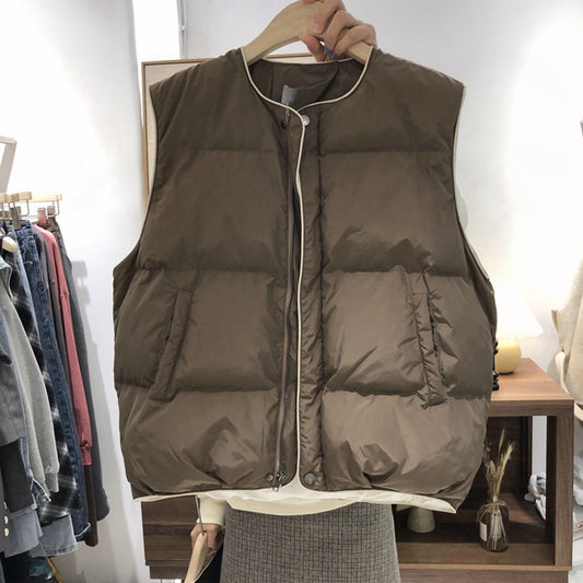 Down vest Vest female Autumn and winter Outside Design sense niche waistcoat cotton-padded clothes Vest loose coat winter thickening jacket
