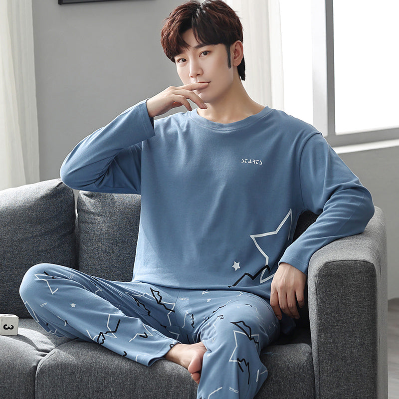man Long sleeve trousers Spring and Autumn Cotton suit pajamas