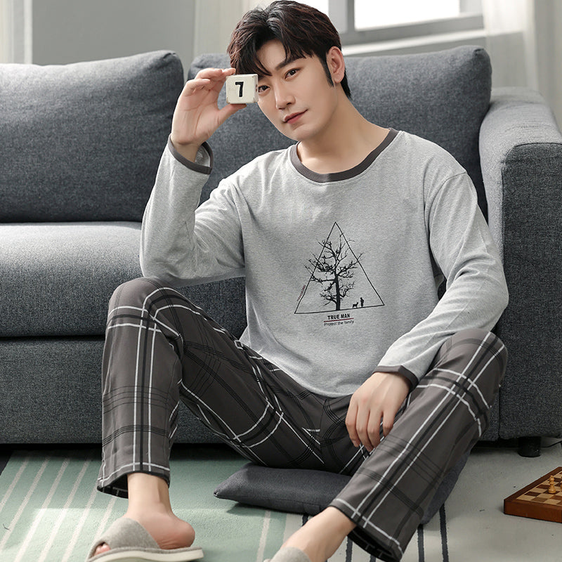 man Long sleeve trousers Spring and Autumn Cotton suit pajamas