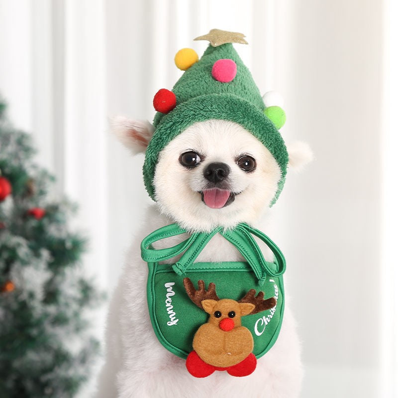 Dog Kitty christmas Hat Saliva towel Bib poodle Fadou Pomeranian Autumn and winter Pets Clothes & Accessories Dress up