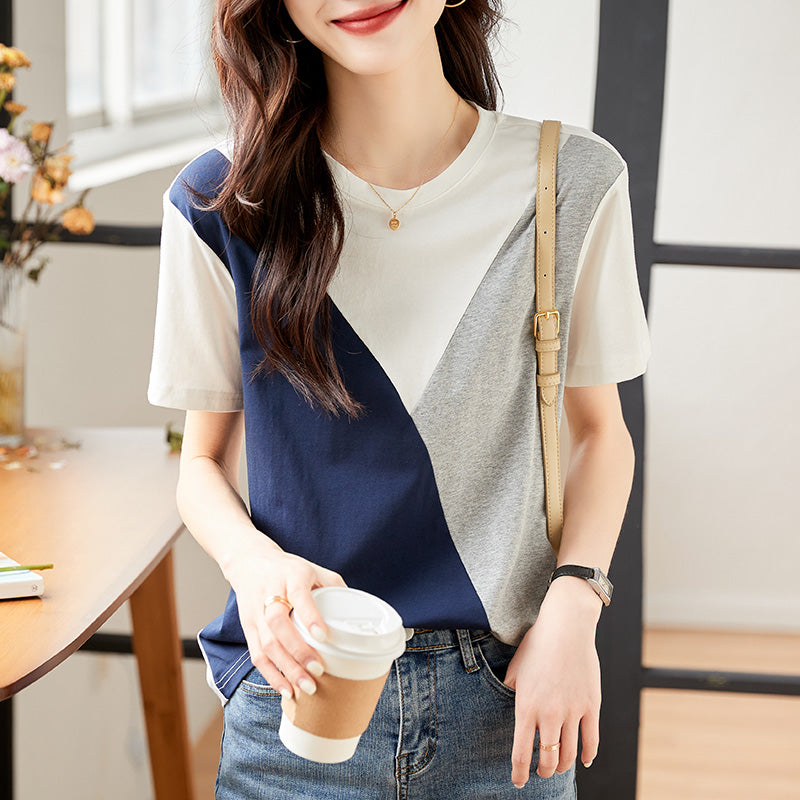 Fake two Short sleeve Chiffon shirt T-shirt female summer wear 2022 summer new pattern high-end ma'am pure cotton unique jacket