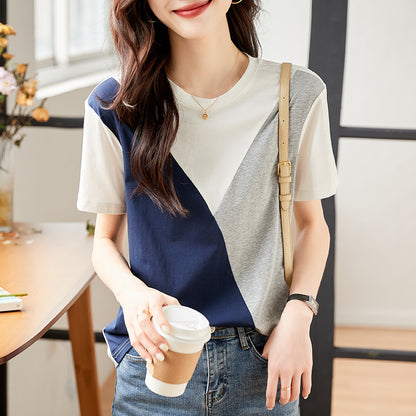 Fake two Short sleeve Chiffon shirt T-shirt female summer wear 2022 summer new pattern high-end ma'am pure cotton unique jacket