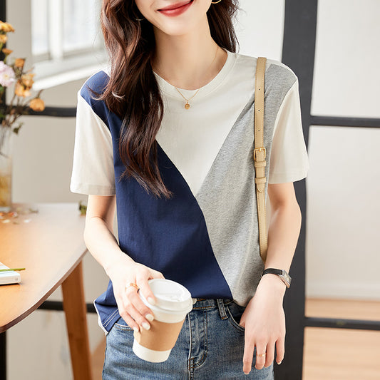 Fake two Short sleeve Chiffon shirt T-shirt female summer wear 2022 summer new pattern high-end ma'am pure cotton unique jacket