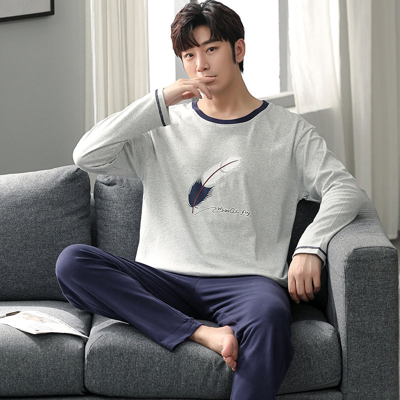 man Long sleeve trousers Spring and Autumn Cotton suit pajamas