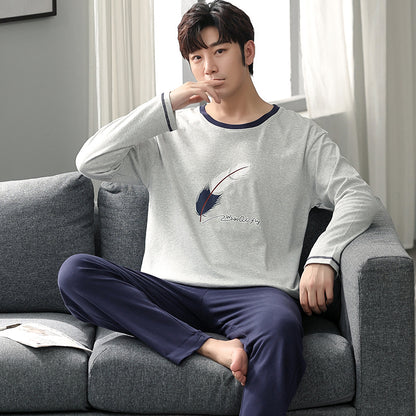 man Long sleeve trousers Spring and Autumn Cotton suit pajamas