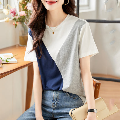 Fake two Short sleeve Chiffon shirt T-shirt female summer wear 2022 summer new pattern high-end ma'am pure cotton unique jacket