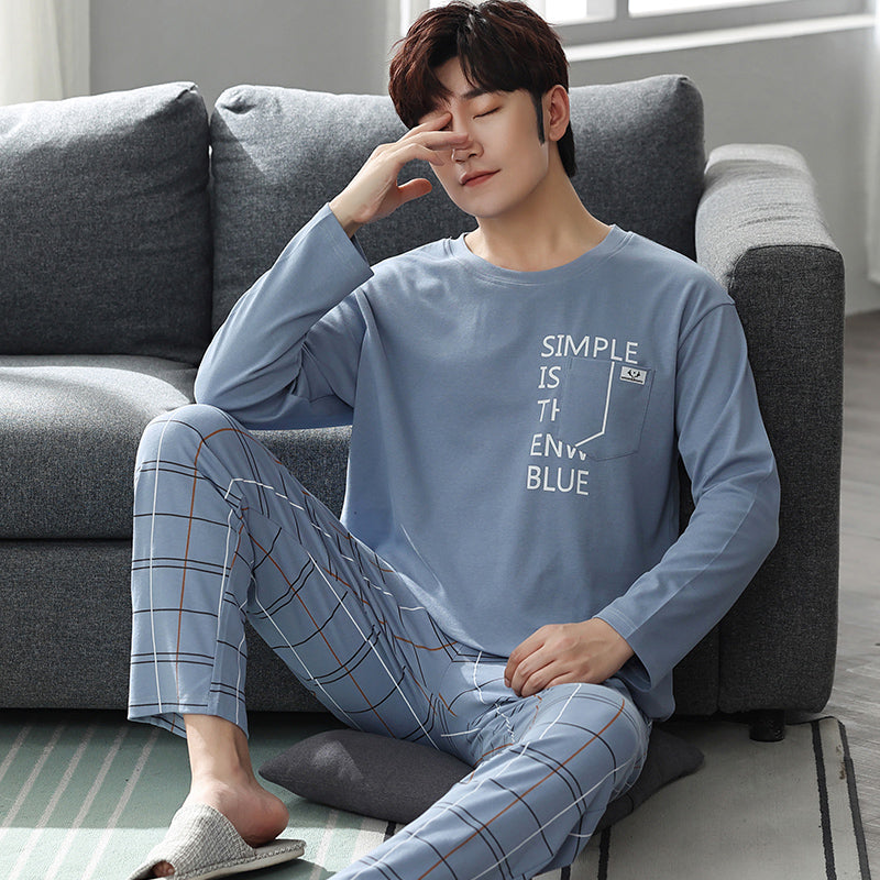 man Long sleeve trousers Spring and Autumn Cotton suit pajamas