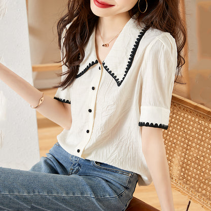 Fake two Short sleeve Chiffon shirt T-shirt female summer wear 2022 summer new pattern high-end ma'am pure cotton unique jacket