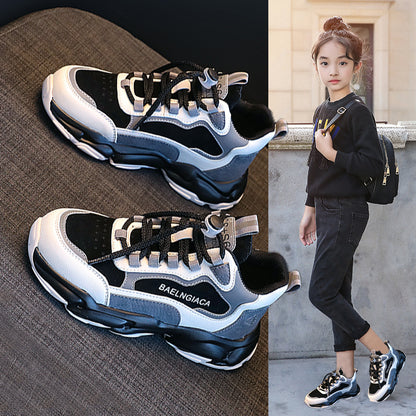girl shoes Leather surface gym shoes spring The new children Internet celebrity leisure time Daddy shoes Zhongda Tong girl Running shoes