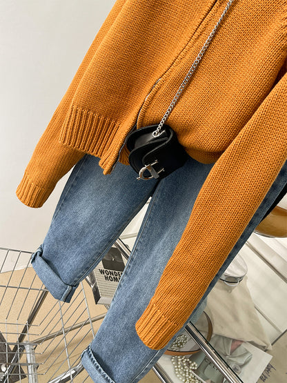 orange Double zipper knitting Cardigan female spring and autumn have cash less than that is registered in the accounts Long sleeve Soft waxy glutinous Raccoon cardigan loose coat Autumn and winter jacket