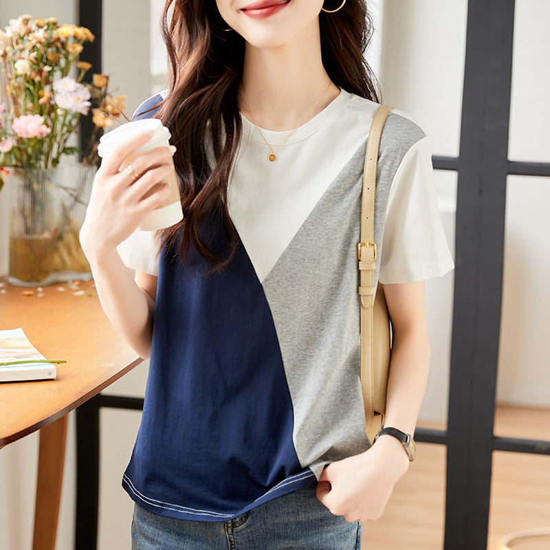 Fake two Short sleeve Chiffon shirt T-shirt female summer wear 2022 summer new pattern high-end ma'am pure cotton unique jacket