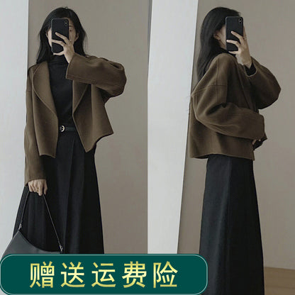 Hepburn wind have cash less than that is registered in the accounts Wool loose coat female Autumn and winter little chap Korean version two-sided Cashmere Advanced sense thickening Woollen overcoat