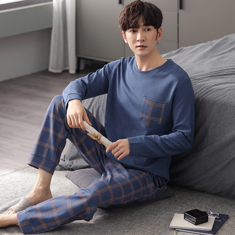 man Long sleeve trousers Spring and Autumn Cotton suit pajamas