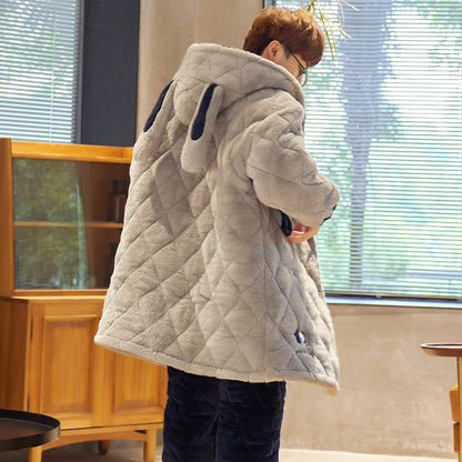 three layers Cotton clip pajamas man winter Plush thickening keep warm Coral velvet teenagers Super thick Flannel leisure wear