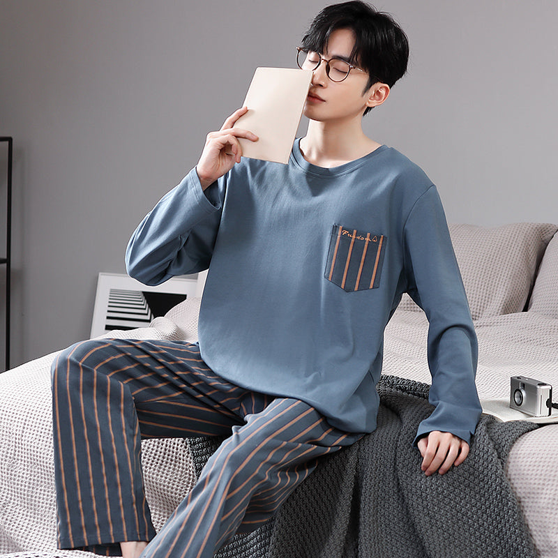 man Long sleeve trousers Spring and Autumn Cotton suit pajamas