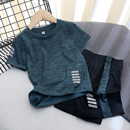 Boy Sports suit Children's wear thin Zhongda Tong Quick drying Short sleeve shorts Two piece set children summer wear girl T-shirt tide