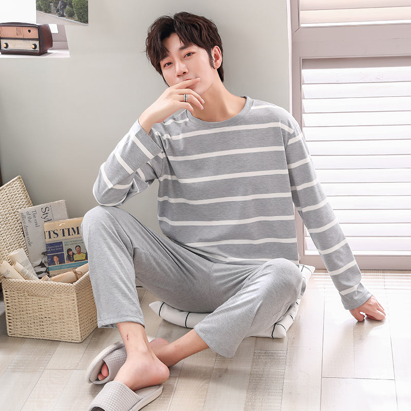 man Long sleeve trousers Spring and Autumn Cotton suit pajamas