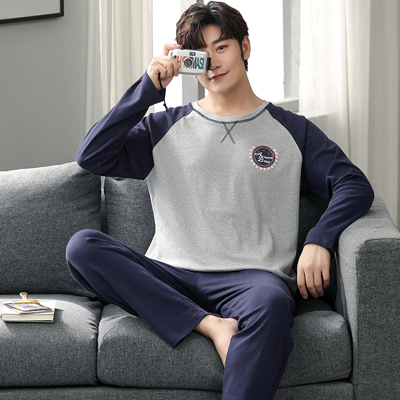 man Long sleeve trousers Spring and Autumn Cotton suit pajamas