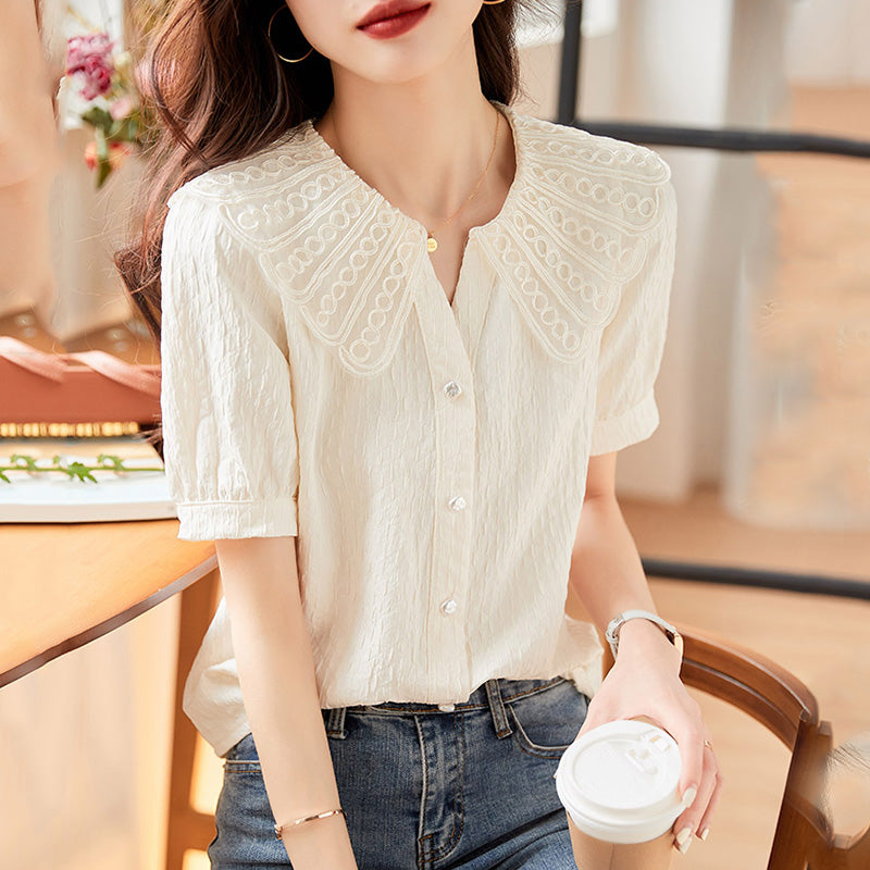 Fake two Short sleeve Chiffon shirt T-shirt female summer wear 2022 summer new pattern high-end ma'am pure cotton unique jacket